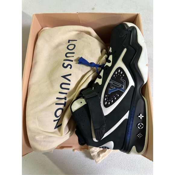 Louis Vuitton LV Trainer 2 High Top Sneakers 12 Black Blue White Monogram - Picture 1 of 8